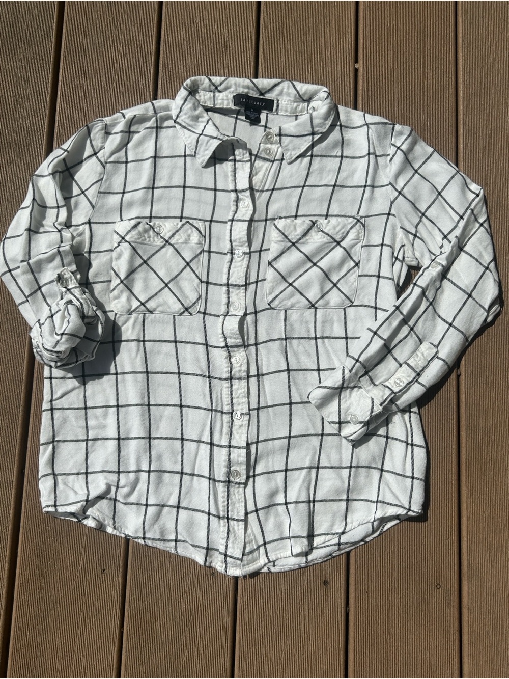 Sanctuary Tomboy White & Black Windowpane Plaid Button Down Shirt 
Size Medium